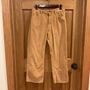 TNR Jeans Tan High Rise Straight Crop Raw Hem Cotton Pants 29